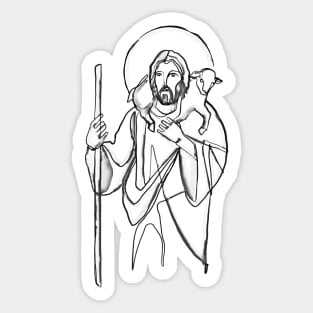 Jesus Christ Good Shepherd with sheep illustration Sticker